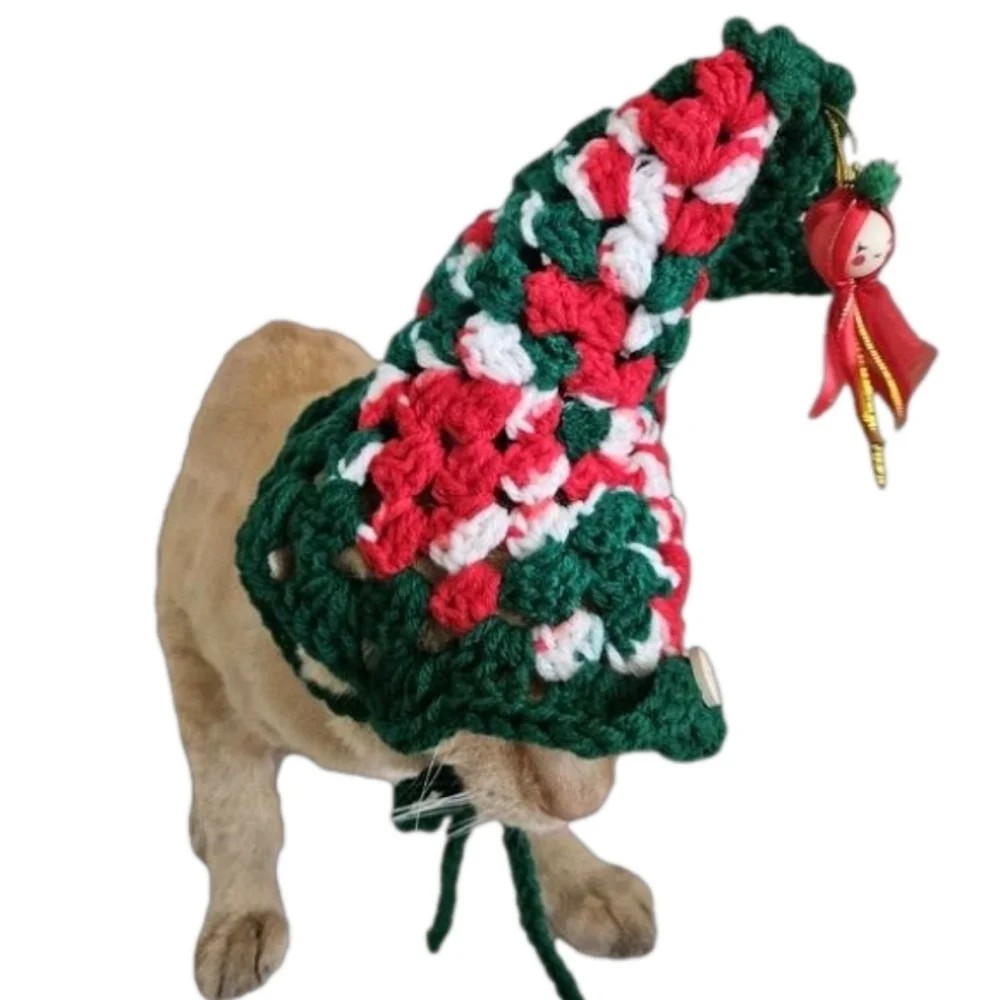Handmade Crochet Santa Hat for Medium to Large Pets Christmas Dog or Cat Costume